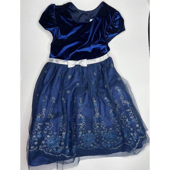 Jona Michelle Vintage 5 Girls Blue Silver Glitter Holiday Christmas Party Dress - Picture 1 of 6